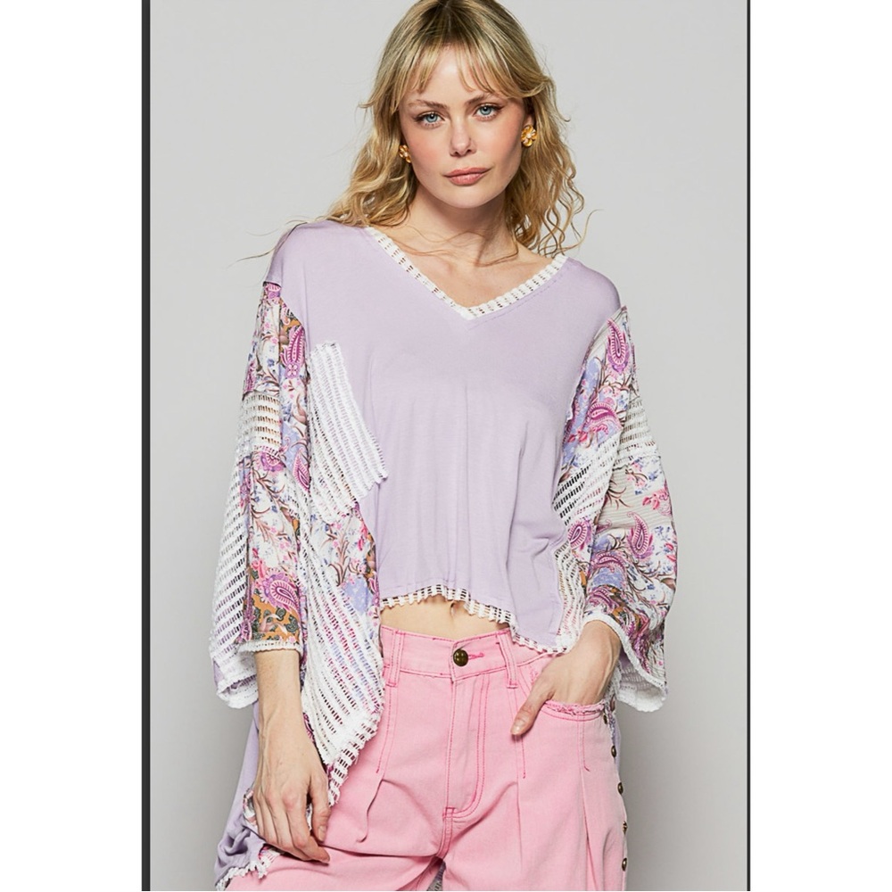 POL Lavender Floral Patchwork Blouse